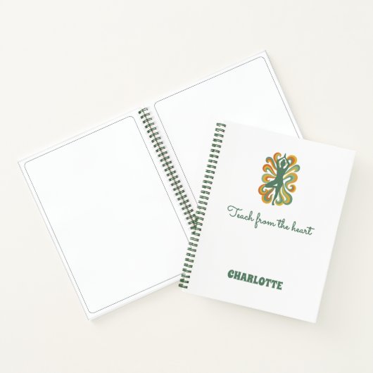 Yoga-Pose wirbelt grün orange Namen Slogan Retro Notizblock (Innenseite)