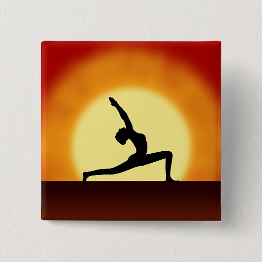 Yoga Pose Woman Silhouette Sunrise Square Buttons (Vorderseite)
