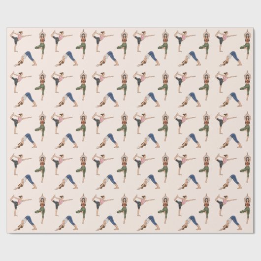 Yoga Pose Women On Beige Workout Pattern Geschenkpapier (Flach)