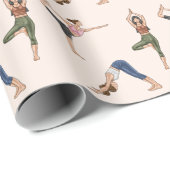 Yoga Pose Women On Beige Workout Pattern Geschenkpapier (Rolleneckpunkt)