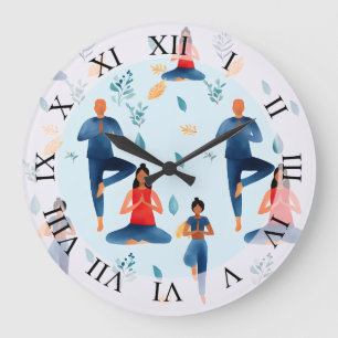 Yoga-Posen, Meditation, New-Age-Kunst  Große Wanduhr