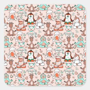 Yoga-Posen-Muster   Yoga-nahtloses Muster 51 Quadratischer Aufkleber