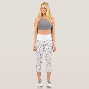 Yoga-Posen Schwarzweißmuster Capri Leggings