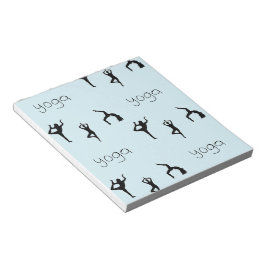 Yoga-Posen und Textmuster auf blau Notizblock