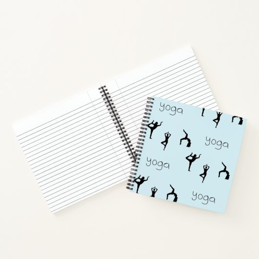 Yoga-Posen und Textmuster auf blau Notizblock (Innenseite)