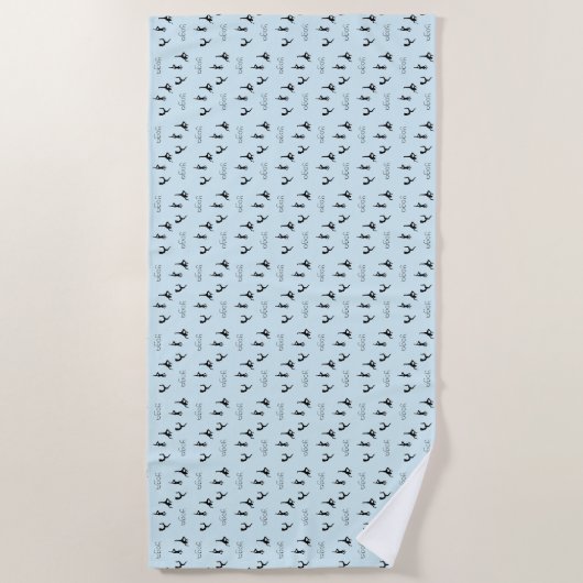 Yoga-Posen und Textmuster auf blau Strandtuch (Vorderseite)