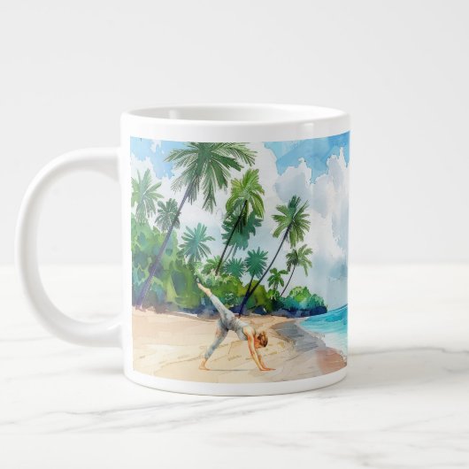 Yoga-Position am Strand  Jumbo-Tasse (Links)