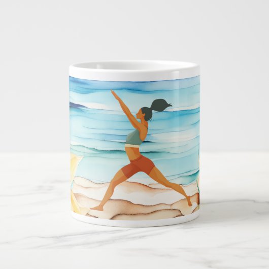 Yoga-Position am Strand Jumbo-Tasse (Vorderseite)