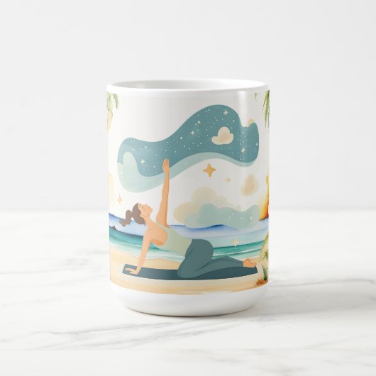 Yoga-Position am Strand Kaffeetasse (Mittel)