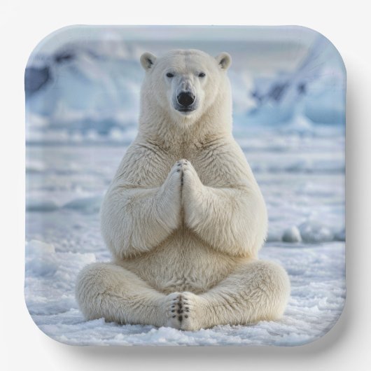 Yoga-Position des Eisbären Pappteller (Vorderseite)