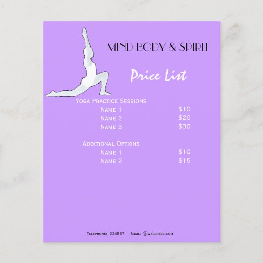 Yoga-Preisliste A5 Flyer (Vorne)