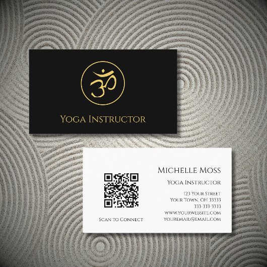 Yoga QR Code Om Symbol Modernes Schwarzes Gold Visitenkarte