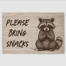 Yoga Raccoon Linocut Coir Mat