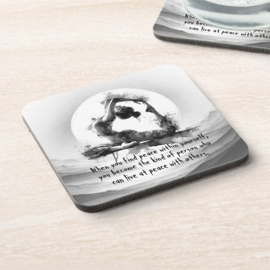 Yoga Reiki Einbeinige Königtaube Pose Wasserfarbe Getränkeuntersetzer (Linke Seite)