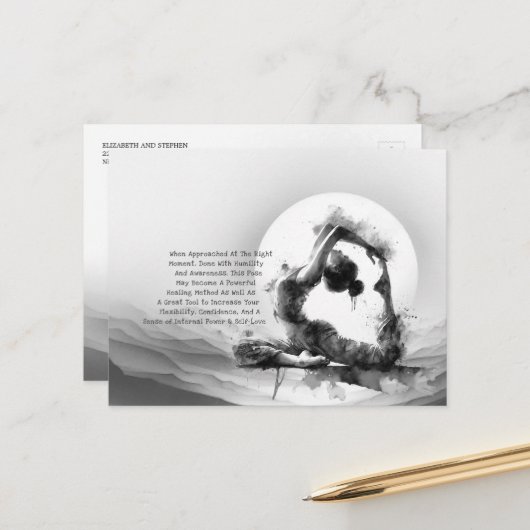 Yoga Reiki Einbeinige Königtaube Pose Wasserfarbe Postkarte (Vorderseite/Rückseite Beispiel)