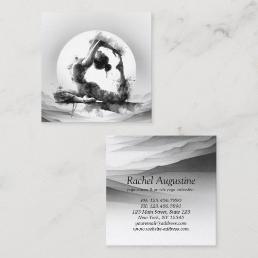 Yoga Reiki Einbeinige Königtaube Pose Wasserfarbe Quadratische Visitenkarte (Vorne/Hinten)