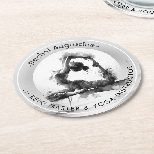 Yoga Reiki Einbeinige Königtaube Pose Wasserfarbe Runder Pappuntersetzer (Angewinkelt)