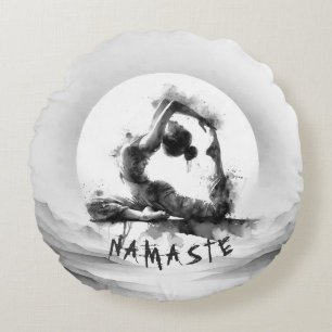 Yoga Reiki Einbeinige Königtaube Pose Wasserfarbe Rundes Kissen