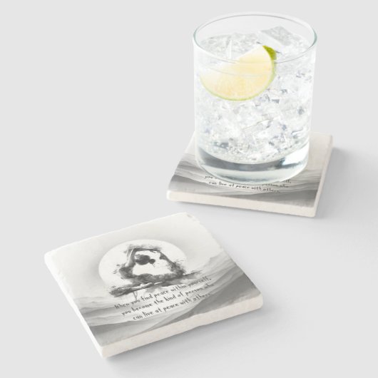 Yoga Reiki Einbeinige Königtaube Pose Wasserfarbe Steinuntersetzer (Seitenansicht)