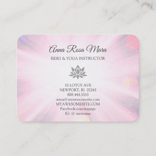 *~* Yoga Reiki Healing Energy Glitzer Lotus Rays Visitenkarte (Rückseite)