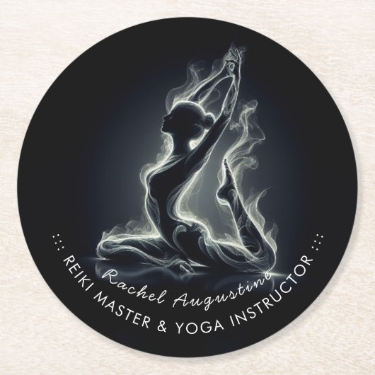 Yoga Reiki Instructor Pose Runder Pappuntersetzer (Vorderseite)