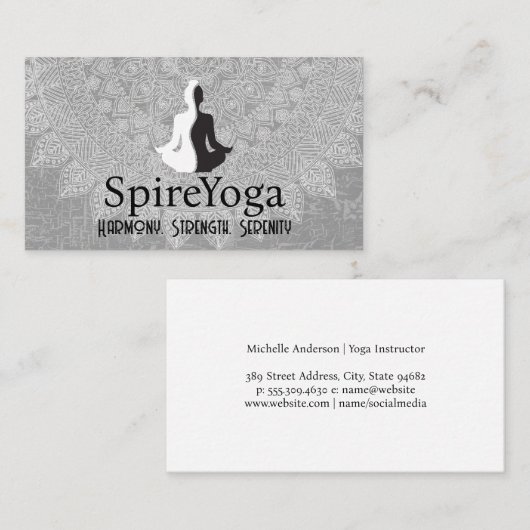 Yoga-Schwarz-weißes Logo | Mandala Pattern Visitenkarte (Vorne/Hinten)