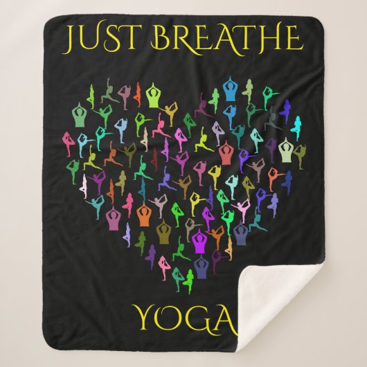 YOGA schwarze Sherpa-Decke. "NUR BREATHE" Sherpadecke (Vorderseite)