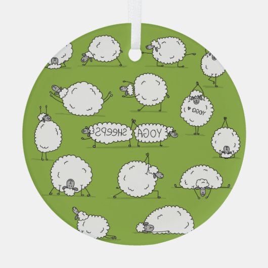 Yoga Sheep: Whimsical Sketch Fun. Ornament Aus Glas (Rückseite)