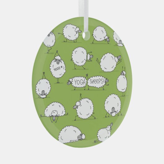 Yoga Sheep: Whimsical Sketch Fun. Ornament Aus Glas (Vorderseite Rechts)