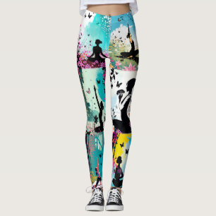 Yoga Silhouette Girls with Butterflies Patchwork Leggings