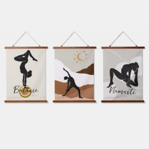 Yoga Silhouette Meditation Balance Namaste Zen Wandteppich Mit Holzrahmen