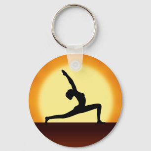 Yoga Silhouette Sunrise Premium Runde Schlüsselke Schlüsselanhänger