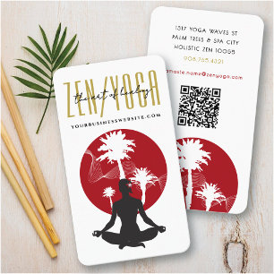 Yoga Silhouette Tropical Zen Resort Palm Trees Sun Visitenkarte