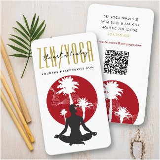 Yoga Silhouette Tropical Zen Resort Palm Trees Sun Visitenkarte