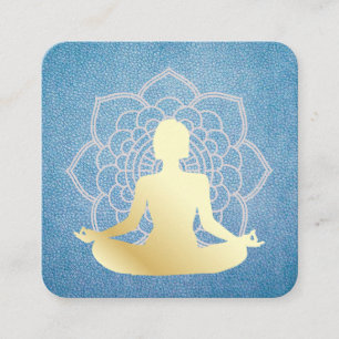 Yoga Sitting Lotus Blue Leather Mandala Pattern Quadratische Visitenkarte