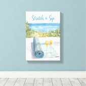 Yoga Stretch and Sip with ocean background Leinwanddruck (Insitu (Holzboden))