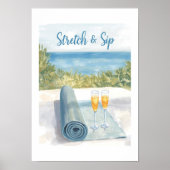 Yoga Stretch und Trinken mit Ozeanhintergrund Poster (Vorne)