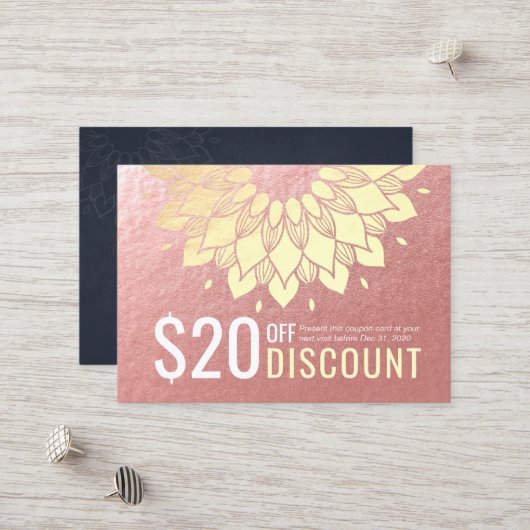 YOGA Studio Discount Coupon Treue Gold Mandala (Vorderseite/Rückseite Beispiel)