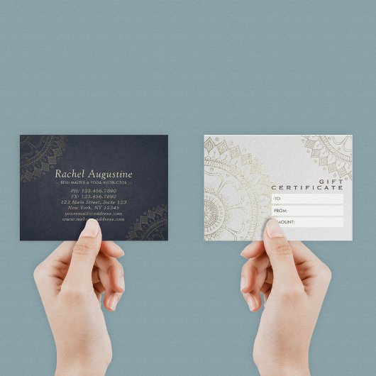 YOGA Studio Geschenkzertifikat Blau und Gold Manda