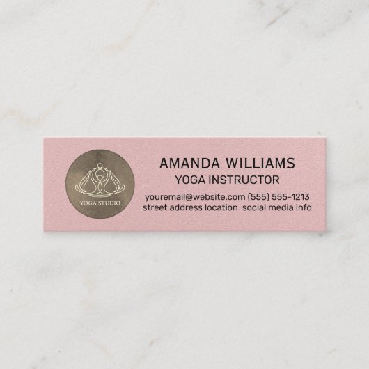 Yoga Studio Icon | Rosa Ledertextur Mini Visitenkarte (Vorderseite)