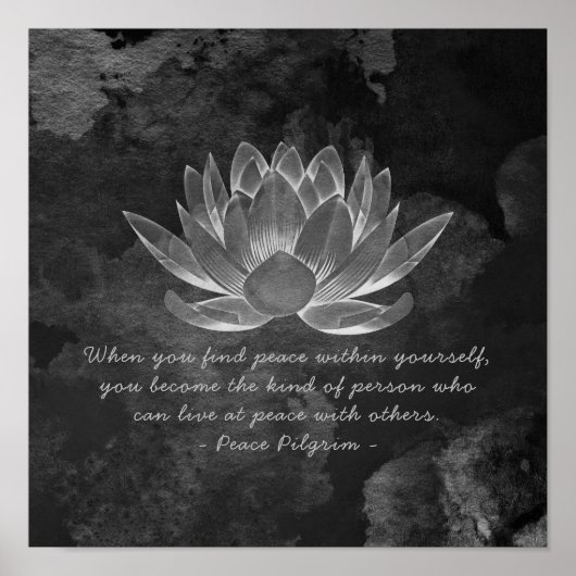 YOGA Studio Instructor Meditation Zitat B&W Lotus Poster (Vorne)