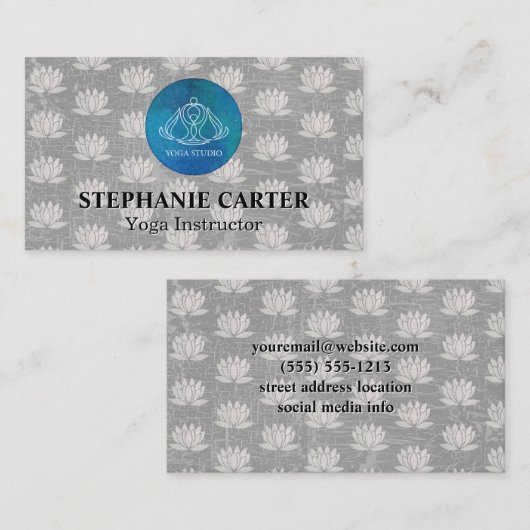 Yoga Studio Logo | Lotus Blume Muster Visitenkarte (Vorne/Hinten)