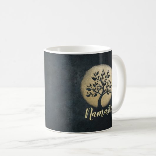 Yoga Studio Meditation Instructor Black Gold Tree Kaffeetasse (VorderseiteRechts)