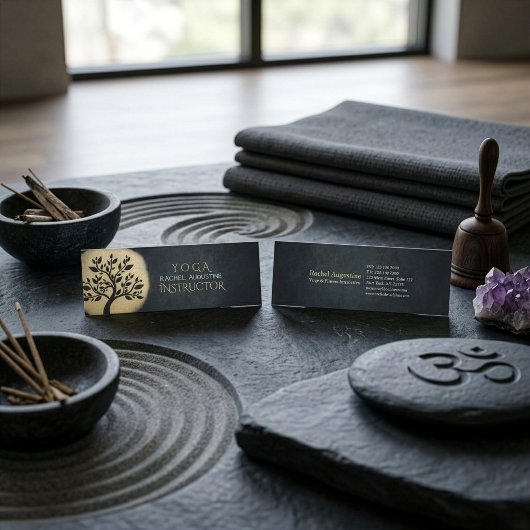 Yoga Studio Meditation Instructor Black Gold Tree Mini Visitenkarte