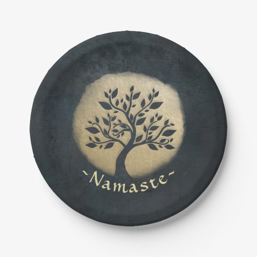 Yoga Studio Meditation Instructor Black Gold Tree Pappteller (Vorderseite)