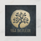 Yoga Studio Meditation Instructor Black Gold Tree Quadratische Visitenkarte (Vorderseite)