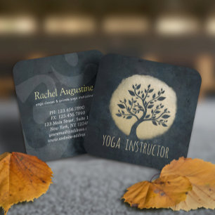 Yoga Studio Meditation Instructor Black Gold Tree Quadratische Visitenkarte