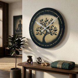 Yoga Studio Meditation Instructor Black Gold Tree Runde Wanduhr