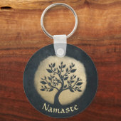 Yoga Studio Meditation Instructor Black Gold Tree Schlüsselanhänger (Vorderseite)