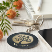 Yoga Studio Meditation Instructor Black Gold Tree Schlüsselanhänger (Seite)